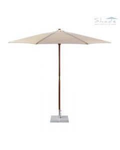 hardwood parasol with wooden split pole, premium granite base and ecru canopy