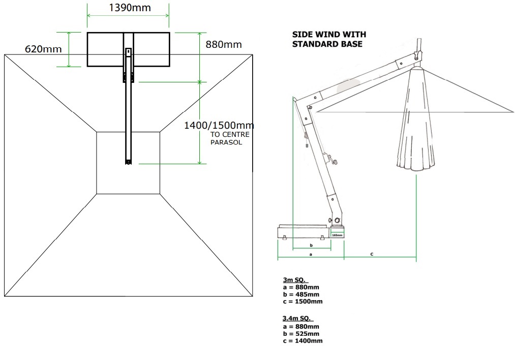 especificaciones y diagrama de base estándar hurricane side wind